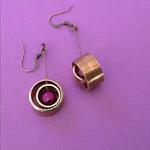Purple tiger's eye copper dangle earrings